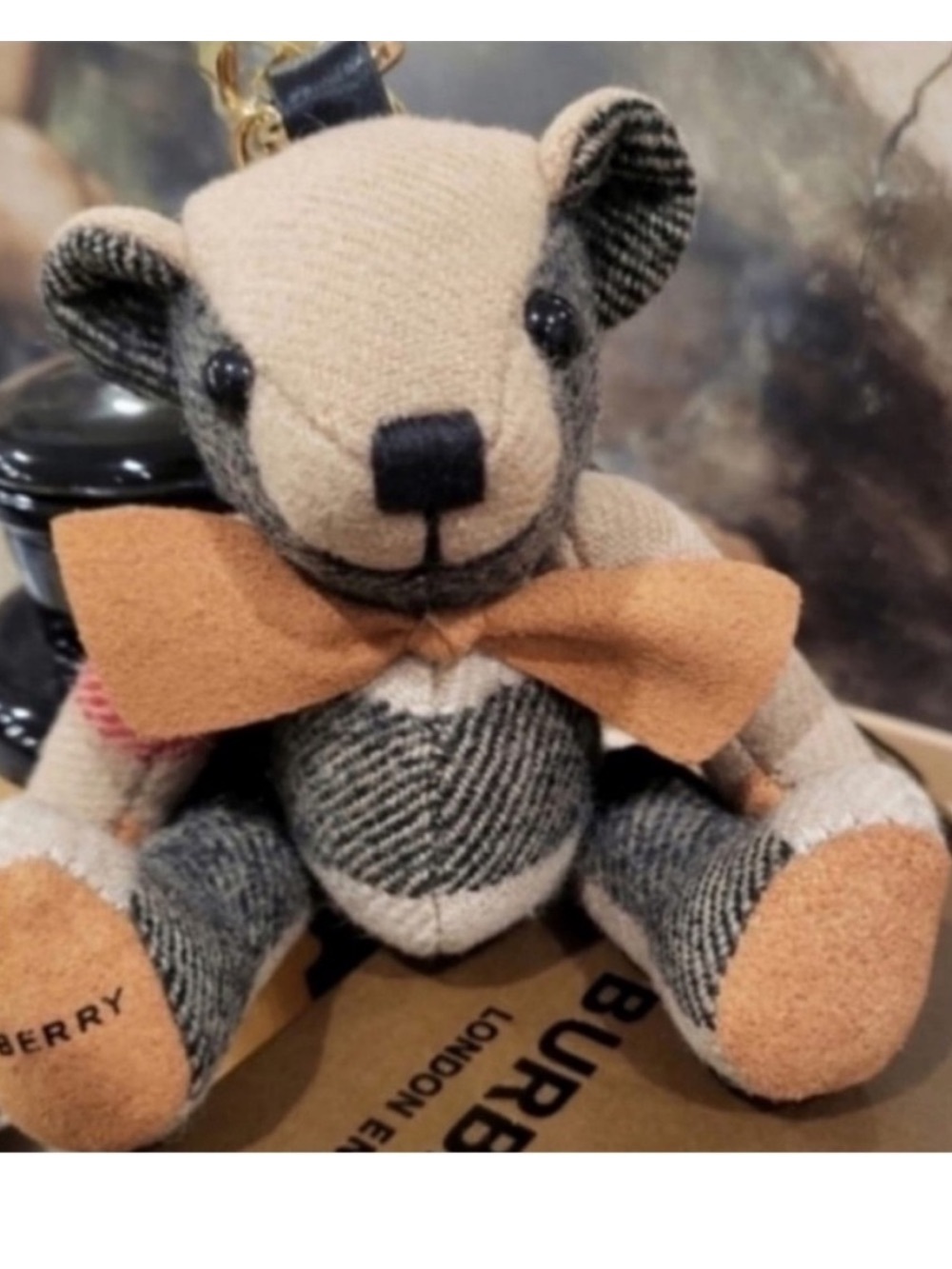 Burberry Gray and Tan Teddy Bear Keychain
